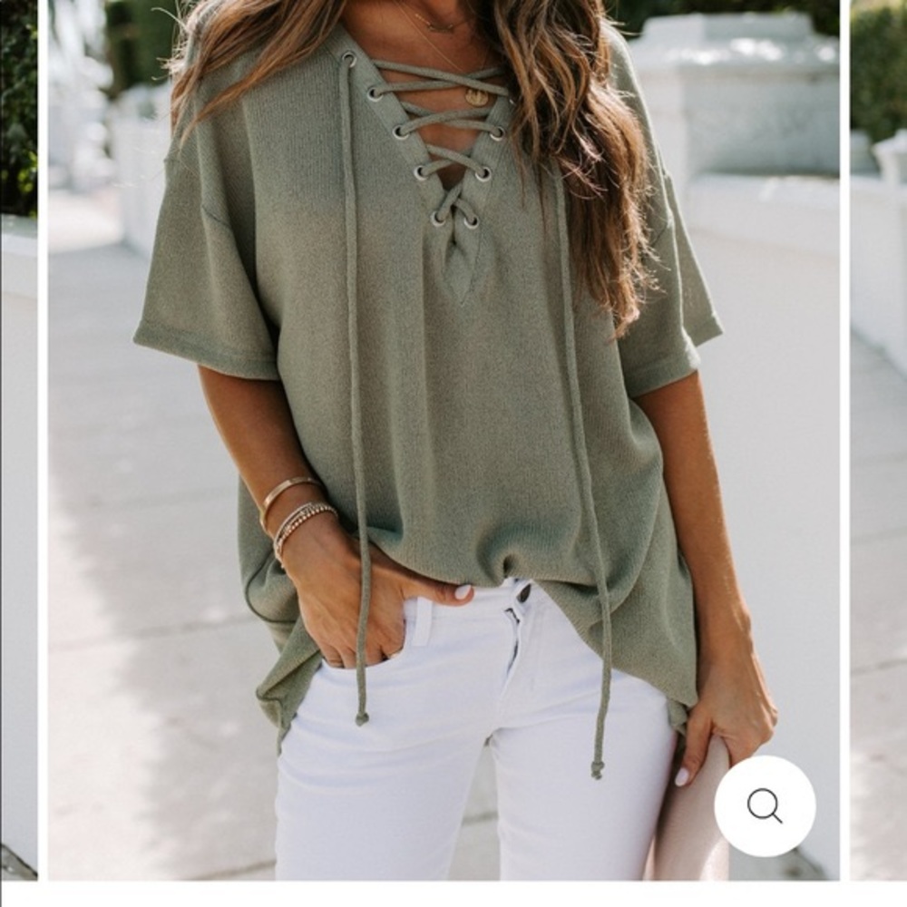 Green lace up blouse